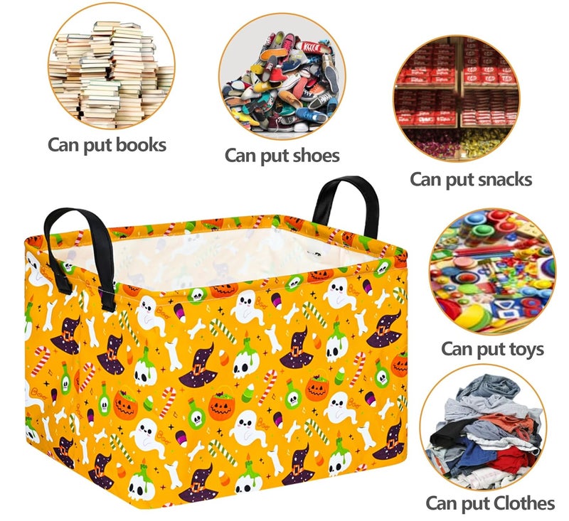 FUULOXE Halloween Empty Storage Basket with Handles Open Gifts&Candy Spooky Basket stuffers for Kids Baby Collapsible Women Organizer Bins Toys Boxes for Shelves Home Office - Image 5